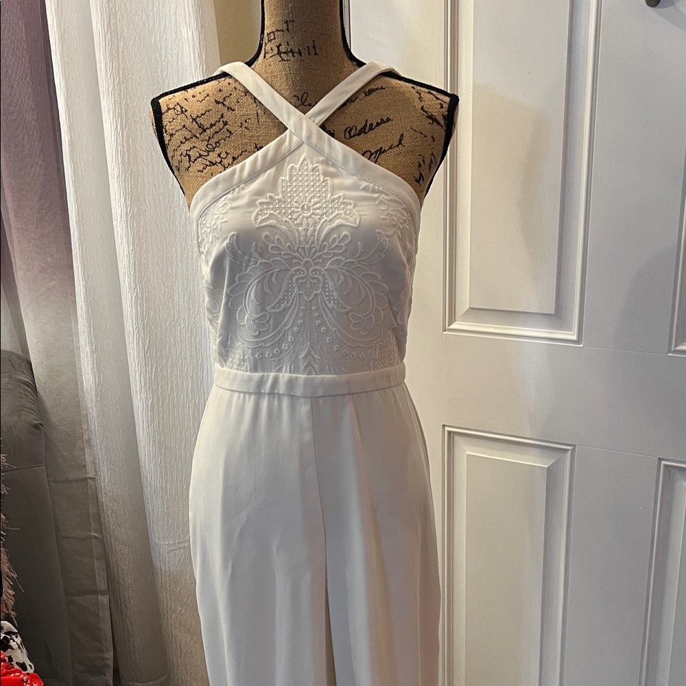 Ever New white halter jumpsuit with Embroidery